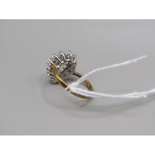 1613 - GOLD ON SILVER LARGE ZIRCONIA SET RING, SIZE P
