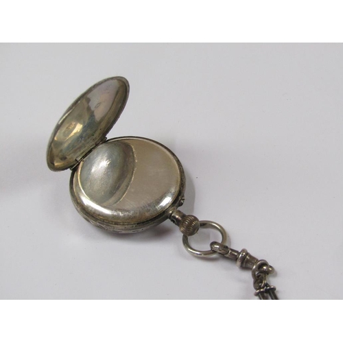 1624 - SILVER CASED PENDANT WATCH; WATCH CHAIN