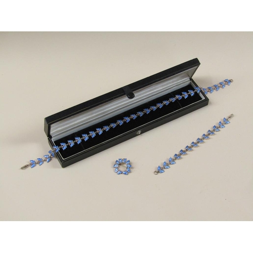 1625 - DANISH SILVER AND ENAMEL BUTTERFLY NECKLACE; BRACELET; BROOCH