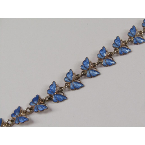 1625 - DANISH SILVER AND ENAMEL BUTTERFLY NECKLACE; BRACELET; BROOCH
