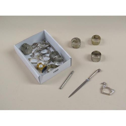1650 - COLLECTION OF SMALL ITEMS OF WHITE METAL TO INCL SIX DUCK NAPKIN RINGS