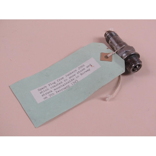 1651 - SMALL FRAGMENT OF BERLIN WALL; SPARK PLUGS FROM SPITFIRE, P38 & JUNKERS JU88
