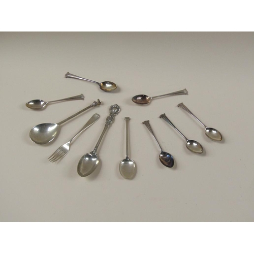 1664 - SMALL COLLECTION OF SILVER TEASPOONS TOGETHER WITH SILVER PLATE PRESERVE SPOON ETC.