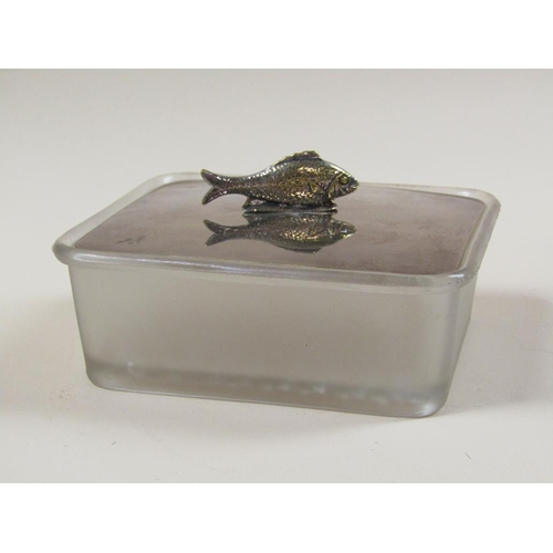 1669 - THREE GLASS SARDINE DISHES WITH SILVER PLATED FRAMES, MOUNTS, COVERS