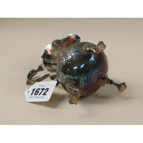 1672 - LATE GEORGIAN SILVER CREAM JUG WITH EMBOSSED AND CHASED DECORATION