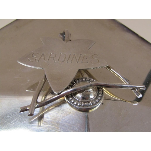 1676 - TWO CUT GLASS SARDINE DISHES ON STAND WITH SILVER PLATED MOUNTS AND LIFT OFF COVERS