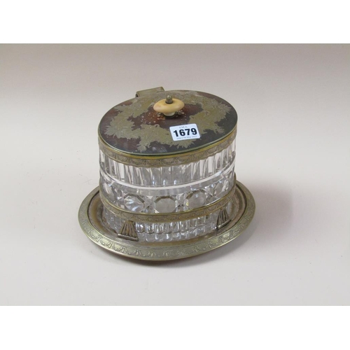 1679 - CUT GLASS BISCUIT BOX WITH SILVER PLATED MOUNTS AND COVER