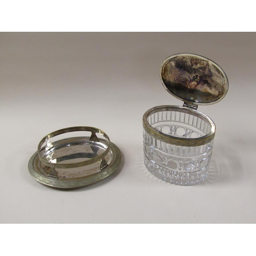 1679 - CUT GLASS BISCUIT BOX WITH SILVER PLATED MOUNTS AND COVER