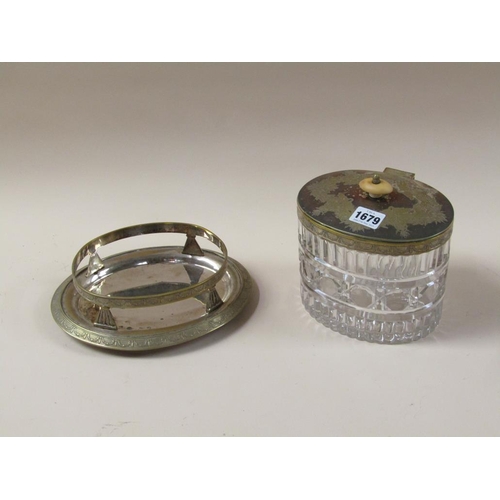 1679 - CUT GLASS BISCUIT BOX WITH SILVER PLATED MOUNTS AND COVER