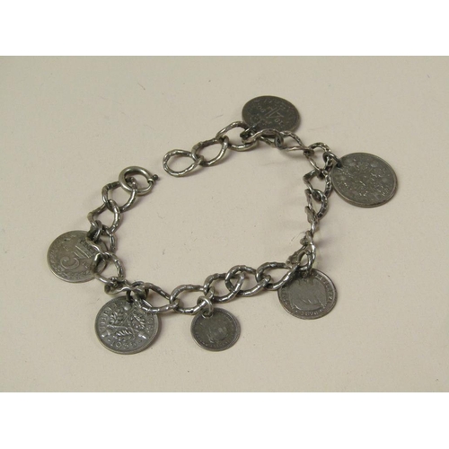 1696 - SILVER BRACELET TOGETHER WITH A COIN MOUNTED SILVER BRACELET