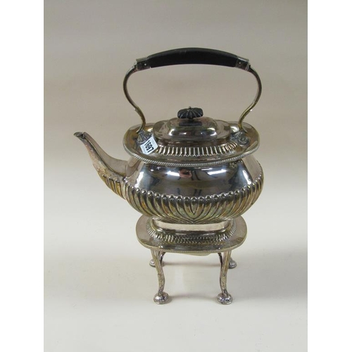 1697 - SILVER PLATED TEA KETTLE ON STAND WITH BURNER