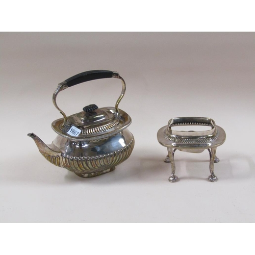 1697 - SILVER PLATED TEA KETTLE ON STAND WITH BURNER