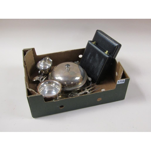 1710 - BOX OF MISC. ITEMS OF SILVER PLATE