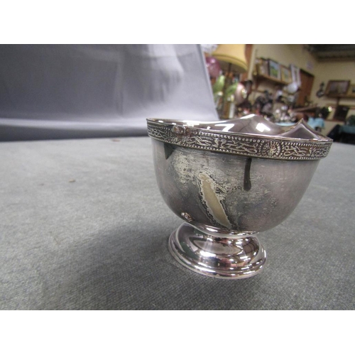 1717 - THREE PIECE SILVER PLATE TEA SERVICE, ROLLS RAZOR, SET OF SIX PLATED WINE GOBLETS