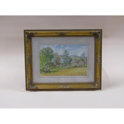 1198 - FRAMED WATERCOLOUR - RURAL SCENE; UNFRAMED OIL - RIVERSCAPE