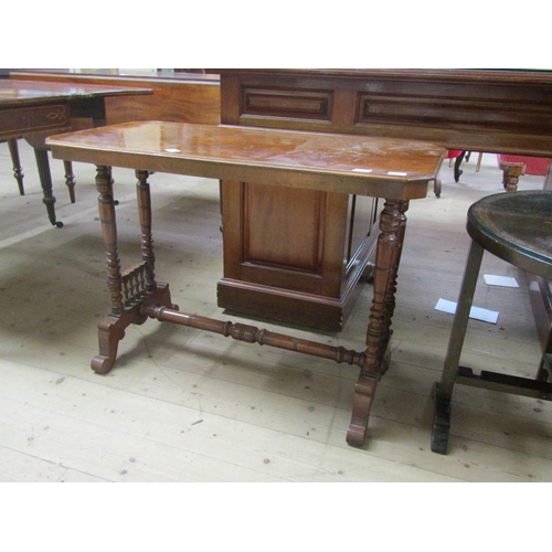 1957 - VICTORIAN MAHOGANY STRETCHER TABLE WITH TURNED SPINDLE SUPPORTS, 90CM W, 64CM H