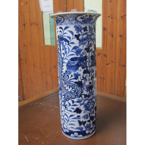 96 - ORIENTAL CYLINDRICAL B&W VASE WITH FOUR CHARACTER MARK TO BASE