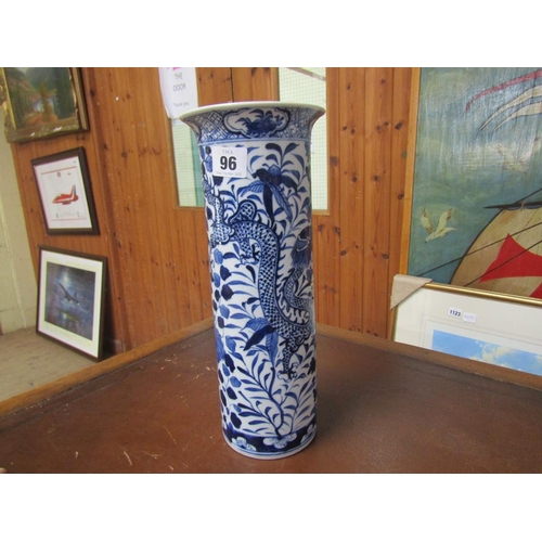 96 - ORIENTAL CYLINDRICAL B&W VASE WITH FOUR CHARACTER MARK TO BASE