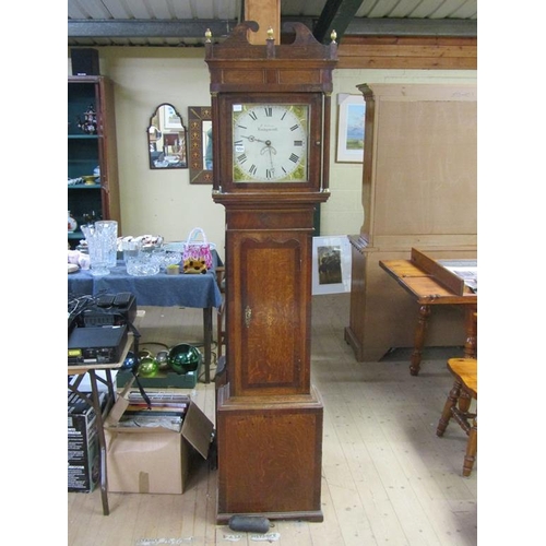 1231 - GEORGIAN OAK LONGCASE CLOCK WITH PAINTED DIAL, 210CM H