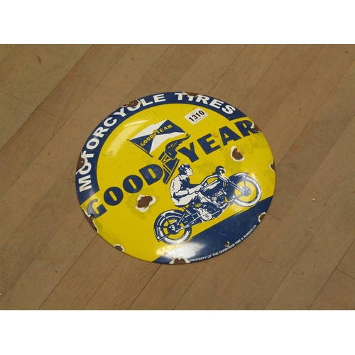 1310 - REPRO ENAMEL GOODYEAR CONVEX SIGN, 29CM DIAM