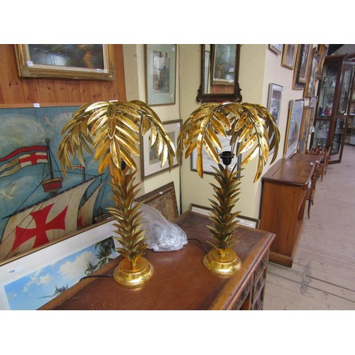 1226 - PAIR CONTEMPORARY GILT PAINTED TREE LAMPS WITH SHADES, 54CM H