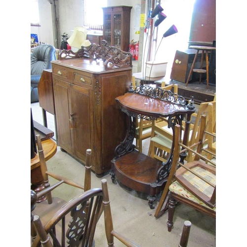 592 - 19c CONTINENTAL CUPBOARD AND A VICTORIAN TWO TIER TABLE