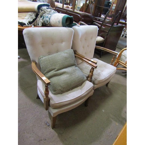 603 - TWO BUTTON BACK ARMCHAIRS