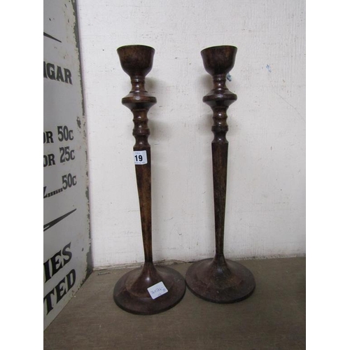 19 - TURNED WOODEN CANDLESTICKS