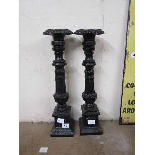 45 - PAIR OF HEAVY CAST METAL PRICKET CANDLESTICKS