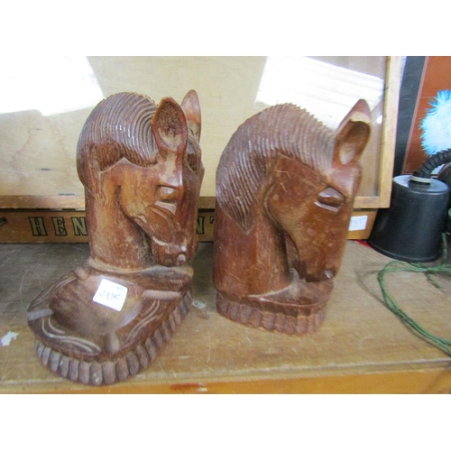 47 - PAIR OF CARVED WOODEN HORSE HEAD ASHTRAYS