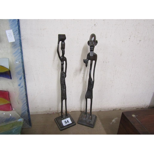 54 - TWO BRONZE SLENDER TRIBAL STYLE FIGURES