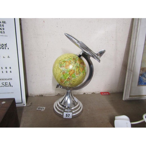 57 - GLOBE WITH A METAL AEROPLANE MOUNT