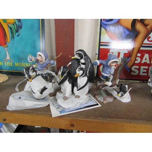 8 - COLLECTION OF FRANKLIN MINT PENGUIN AND ESKIMO FIGURES