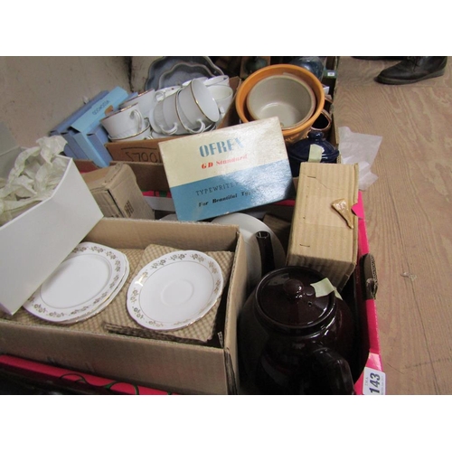 143 - BOX OF MIXED CERAMICS AND GLASS