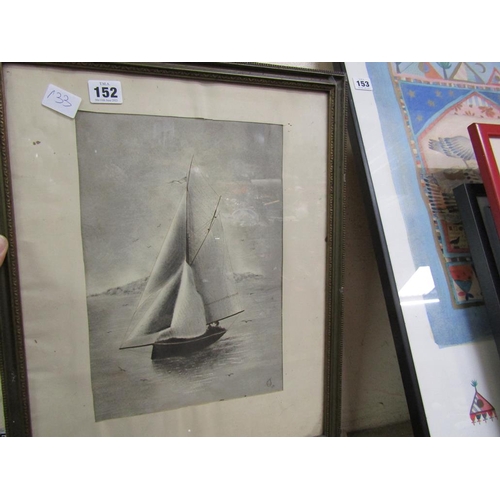 152 - FRAMED DRAWING OF A SAILING YACHT