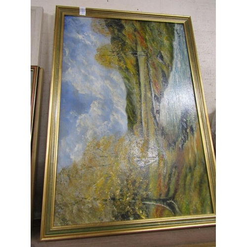 161 - TWO FRAMED OILS, LAKE SCENE AND WOODLAND