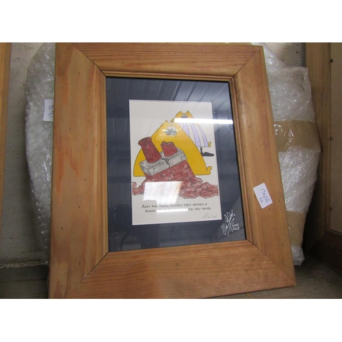 162 - PINE FRAMED CLIVES CAT CARTOONS, PICTURES, MIRROR  ETC.