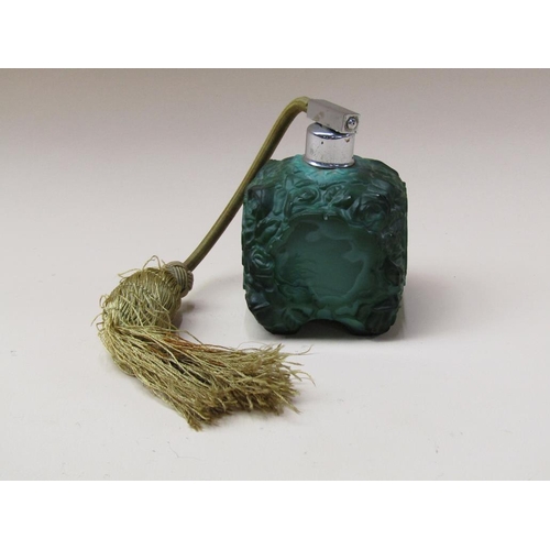 169 - An Art Deco Czechoslovakian malachite atomiser, moulded in relief with flowers, 10cm h.