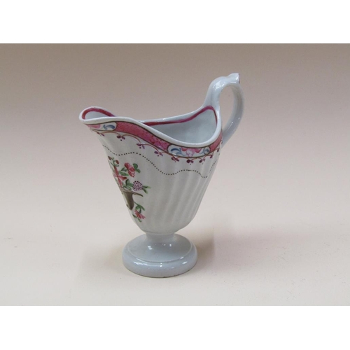 176 - A late 18c Newhall porcelain milk jug, silver shaped, hand painted, 11cm h.