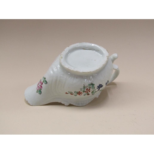 178 - An 18c Moulded cream jug, hand painted with flowers, 6cm h.