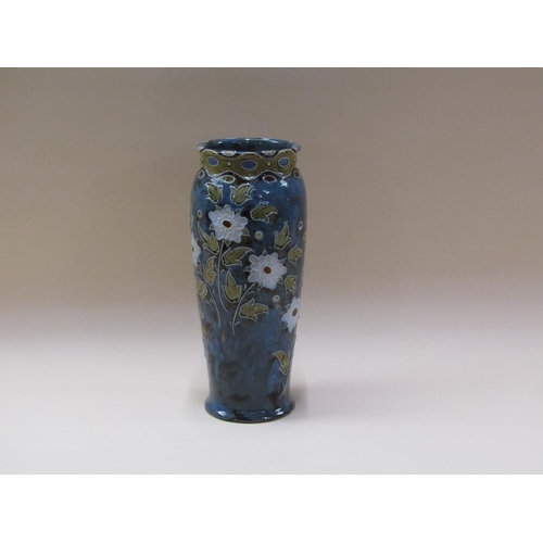 199 - A large Doulton Lambeth stoneware vase of baluster form with floral tube line decoration on a blue m... 