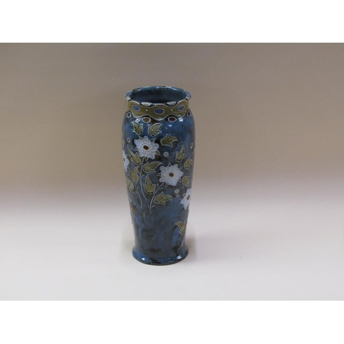 199 - A large Doulton Lambeth stoneware vase of baluster form with floral tube line decoration on a blue m... 