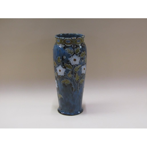 199 - A large Doulton Lambeth stoneware vase of baluster form with floral tube line decoration on a blue m... 