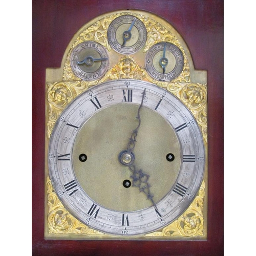 28 - A late 19c English triple fusee bracket clock, the movement chiming on eight bells and hour striking... 