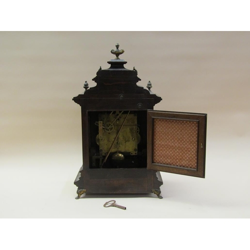 29 - A late 19c German bracket clock by Kienzle, the three train barrelled spring movement chiming on fou... 