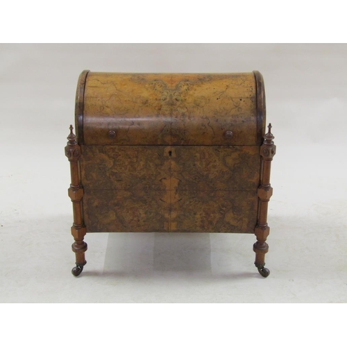 292 - A Victorian burr walnut music Canterbury with a domed hinged top, fitted three compartments and havi... 