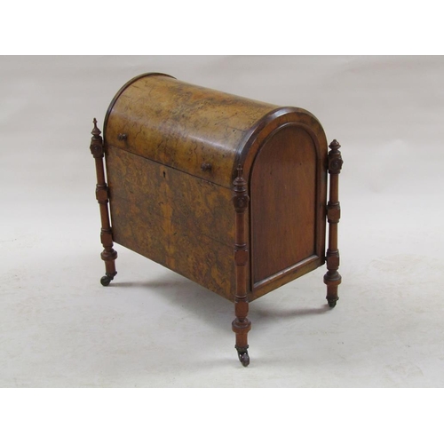 292 - A Victorian burr walnut music Canterbury with a domed hinged top, fitted three compartments and havi... 