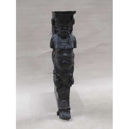 293 - A 19c oak buttress bracket carved as a Bacchanalian gentleman with horns and wings, 27cm w, 118cm h.