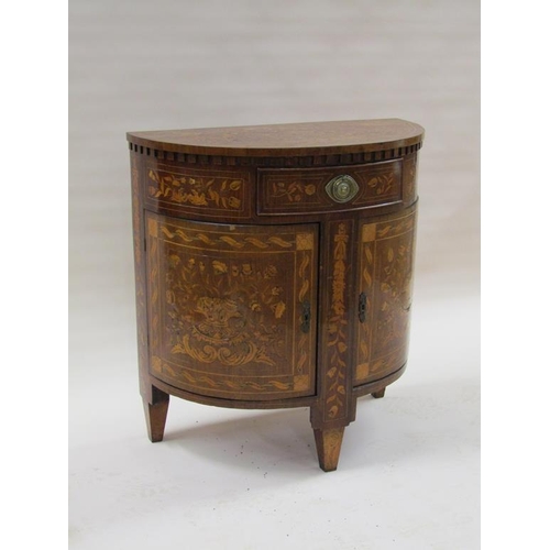 295 - A late 18c/early 19c Dutch marquetry bow front side cabinet, profusely decorated with leaf and flowe... 