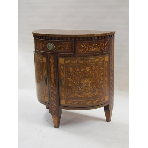 295 - A late 18c/early 19c Dutch marquetry bow front side cabinet, profusely decorated with leaf and flowe... 